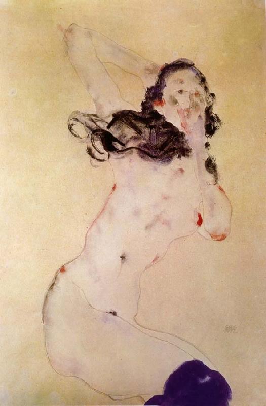 Egon Schiele Female Nude with Blue Stockings